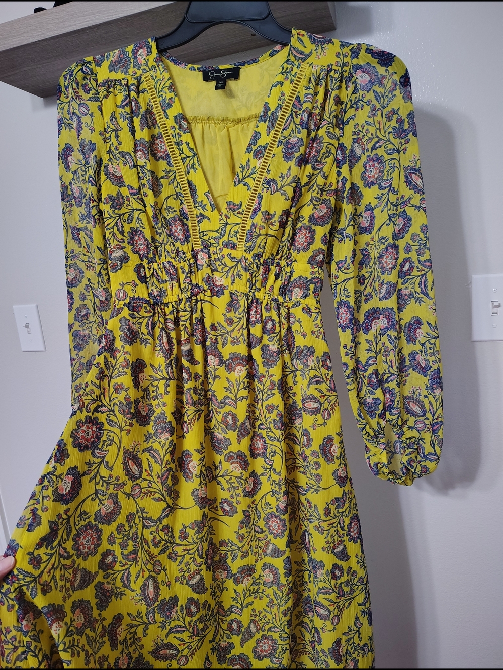 Jessica Simpson Women's Annalise Yellow Floral V-Neck Midi Dress